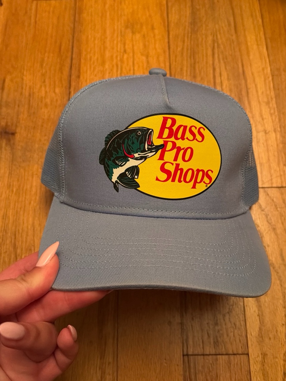 Bass Pro Shops Light Blue Trucker Hat with Yellow Logo